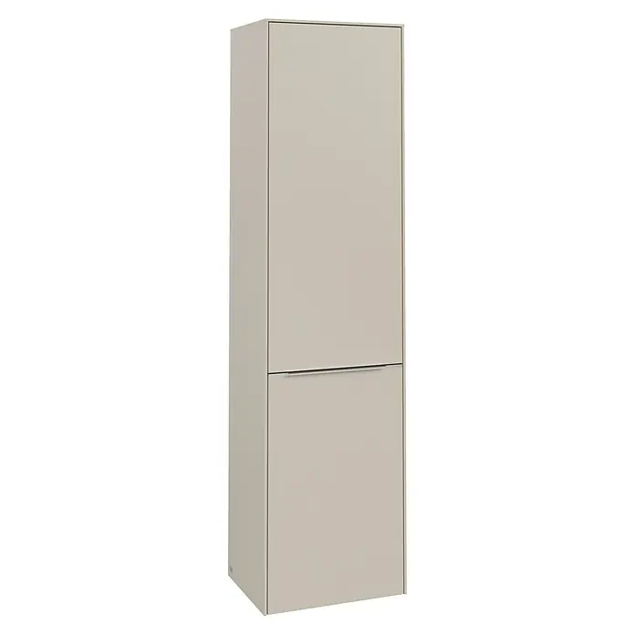 Villeroy & Boch Subway 3.0 Hochschrank - B x T x H: 40 x 36,2 x 171 cm, 1x Klappe mit Wäschekorb, 1x Tür, Cashmere Grey, Farbe Griff: Aluminium glänzend, DIN Anschlag: Rechts - Ein moderner, beiger Hochschrank mit zwei Türen, ideal für zusätzlichen Stauraum in Küche oder Bad. Das schlichte Design fügt sich nahtlos ein.