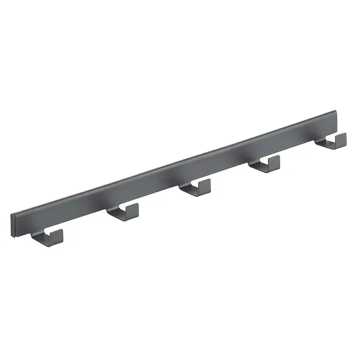 Elfa Décor+ by Elfa Hakenleiste - L x B x H: 4,6 x 41,1 x 3,6 cm, Anzahl Haken: 5 Stk., Grau matt - Metallkleiderstange mit Haken, ideal für die Organisation von Kleidung und Accessoires im Einzelhandel oder zu Hause. Robuste und platzsparende Lösung.