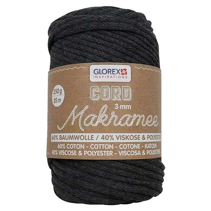 Glorex Wolle Makramee-Cord (Anthrazit, 3 mm, 250 g, gewebt) | BAUHAUS