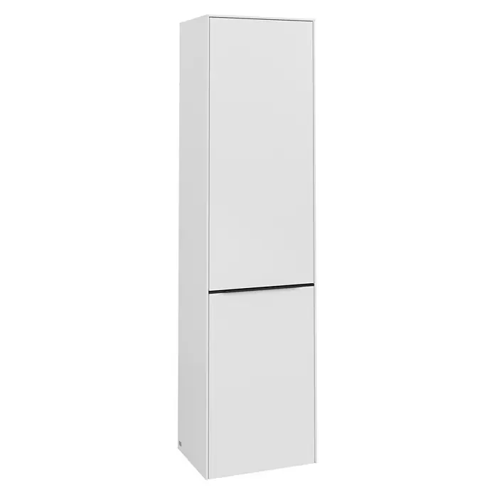 Villeroy & Boch Subway 3.0 Hochschrank - B x T x H: 40 x 36,2 x 171 cm, 1x Klappe mit Wäschekorb, 1x Tür, Pure White, Farbe Griff: Volcano black, DIN Anschlag: Rechts - Modernes Schuhregal in Weiß mit minimalistischem Design, ideal zur stilvollen Aufbewahrung von Schuhen und zur Optimierung des Flurs.