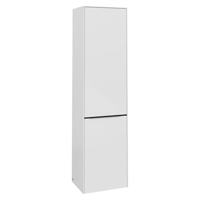 Villeroy & Boch Subway 3.0 Hochschrank - B x T x H: 40 x 36,2 x 171 cm, 1x Klappe mit Wäschekorb, 1x Tür, Brilliant White, Farbe Griff: Volcano black, DIN Anschlag: Rechts - Ein schlichter, zweitüriger weißer Kleiderschrank mit einem minimalistischen Design. Perfekt für moderne Schlafzimmer und Stauraumlösungen.
