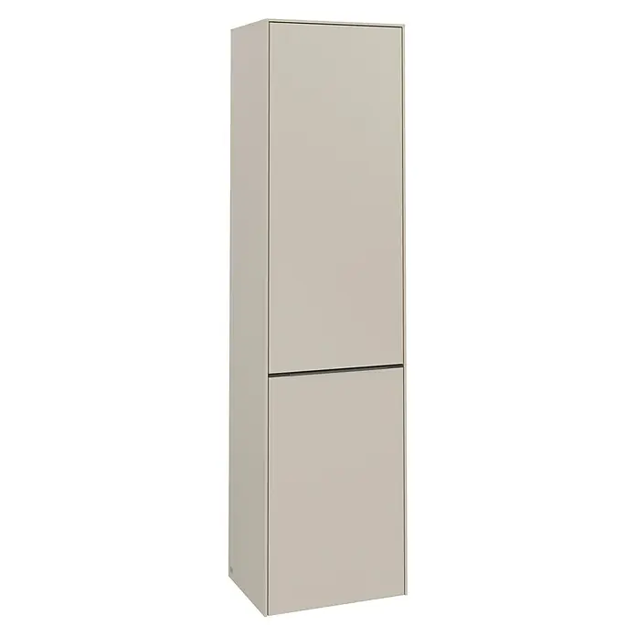 Villeroy & Boch Subway 3.0 Hochschrank - B x T x H: 40 x 36,2 x 171 cm, 1x Klappe mit Wäschekorb, 1x Tür, Cashmere Grey, Farbe Griff: Cashmere Grey, DIN Anschlag: Rechts - Elegantes, modernes beige Möbelstück mit zwei Türen, ideal zur stilvollen Aufbewahrung. Zeitloses Design für jeden Raum.