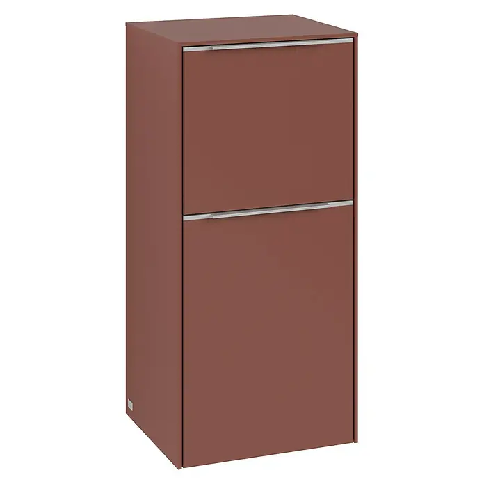 Villeroy & Boch Subway 3.0 Seitenschrank - B x T x H: 40 x 36,2 x 86 cm, Wine Red, DIN Anschlag: Links, Farbe Griff: Aluminium glänzend - Elegantes braunes Schuhregal mit zwei Fächern und Griffen aus gebürstetem Stahl. Das ideale Möbelstück für einen ordentlichen Eingangsbereich.
