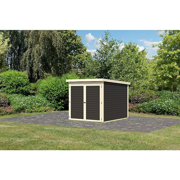 Karibu Fahrradgarage Terragrau (Holz, Terragrau, Außenmaß inkl. Dachüberstand (B x T): 179 x 227 cm) | BAUHAUS