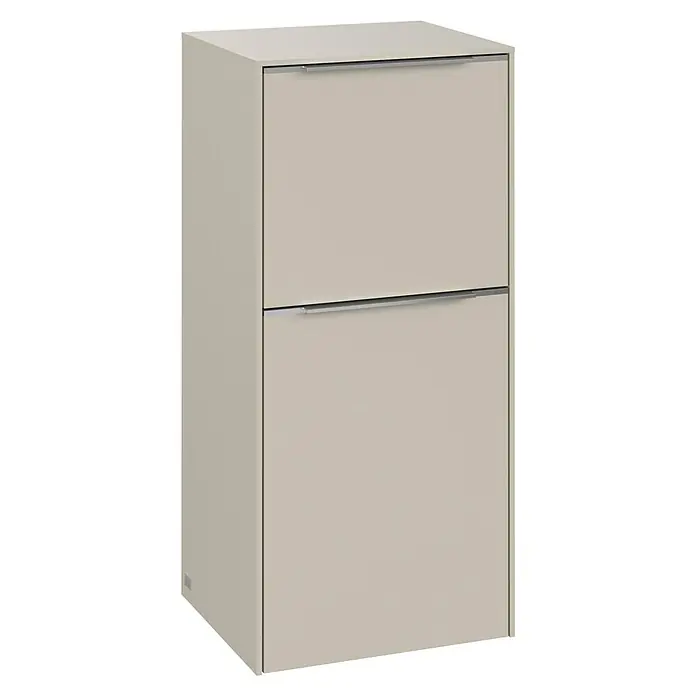 Villeroy & Boch Subway 3.0 Seitenschrank - B x T x H: 40 x 36,2 x 86 cm, Cashmere Grey, DIN Anschlag: Links, Farbe Griff: Aluminium glänzend - Zweistöckiger Schuhschrank in neutraler Farbe mit schlichten Griffen, ideal zur Aufbewahrung von Schuhen und zur Organisation des Eingangsbereichs.