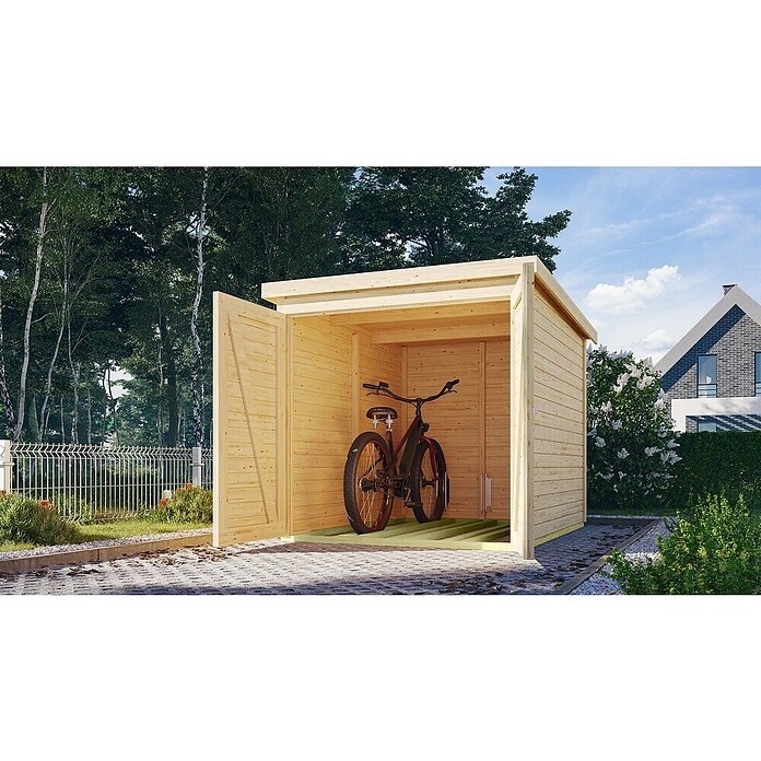 Karibu Fahrradgarage Natur (Außenmaß inkl. Dachüberstand (B x T): 179 x 227 cm, Holz, Natur) | BAUHAUS