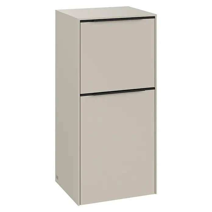 Villeroy & Boch Subway 3.0 Seitenschrank - B x T x H: 40 x 36,2 x 86 cm, Cashmere Grey, DIN Anschlag: Links, Farbe Griff: Volcano Black - Der moderne Schuhschrank in Beige mit zwei Schubladen und schwarzen Griffen bietet stilvollen Stauraum für Ihre Schuhe und passt perfekt in jeden Flur.