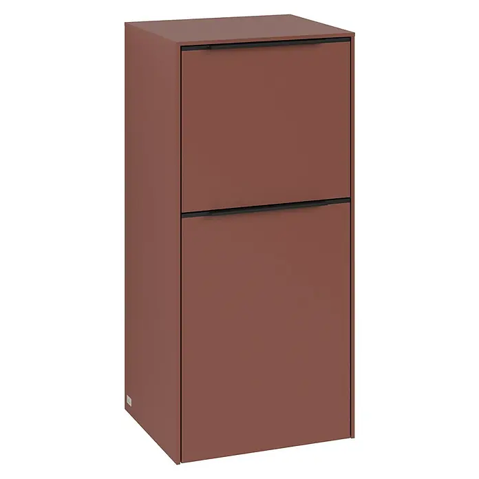 Villeroy & Boch Subway 3.0 Seitenschrank - B x T x H: 40 x 36,2 x 86 cm, Wine Red, DIN Anschlag: Links, Farbe Griff: Volcano Black - Brauner Schuhschrank mit zwei Fächern und schwarzen Griffen, ideal für die Aufbewahrung von Schuhen im Flur oder Eingangsbereich.