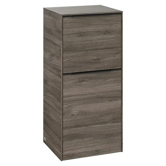 Villeroy & Boch Subway 3.0 Seitenschrank - B x T x H: 40 x 36,2 x 86 cm, Stone Oak, DIN Anschlag: Links, Farbe Griff: Volcano Black - Holzfarbener Badschrank mit zwei Schubladen. Eine moderne Ergänzung für jedes Badezimmer und bietet praktischen Stauraum.