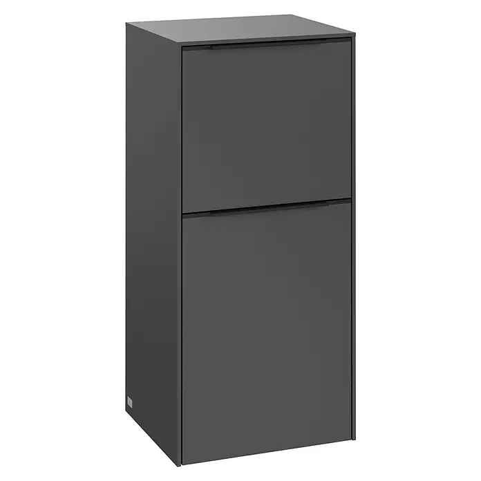 Villeroy & Boch Subway 3.0 Seitenschrank - B x T x H: 40 x 36,2 x 86 cm, Graphite, DIN Anschlag: Links, Farbe Griff: Volcano Black - Grauer Hochschrank mit zwei Fächern für eine organisierte und stilvolle Aufbewahrungslösung im modernen Design.