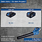 Scheppach IXES 20V Akku-Laubbläser C-BL700-X (20 V, 1 Akku, 2 Ah, Blasgeschwindigkeit: 32 m/s - 155 km/h, Blasleistung: 516 m³/h) | BAUHAUS