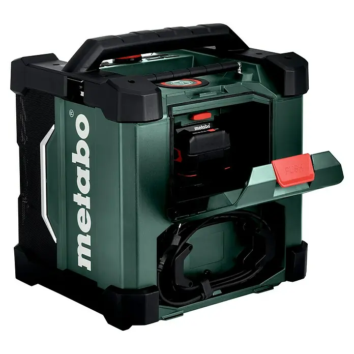 Metabo CAS 18V Akku-Baustellenradio RC 12-18 32 W BT DAB+ - 18 V, 87,5 - 108,0 kHz (FM) - Das Metabo Radio ist ein robustes Baustellenradio mit digitalem Empfang und praktischen Aufbewahrungsfächern.