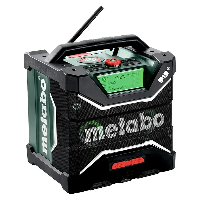 Metabo CAS 18V Akku-Baustellenradio RC 12-18 32 W BT DAB+ - 18 V, 87,5 - 108,0 kHz (FM) - Metabo Baustellenradio mit Digitalradio DAB+, AUX- und USB-Anschluss. Robustes Gehäuse für den Einsatz auf der Baustelle.