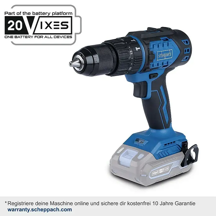 Scheppach IXES 20V Taladro atornillador percutor de batería BC-CD60-X - 20 V, Sin batería, 60 Nm - Taladro inalámbrico Scheppach, parte de la plataforma de batería 20V VIXES, para aplicaciones versátiles con una sola batería.
