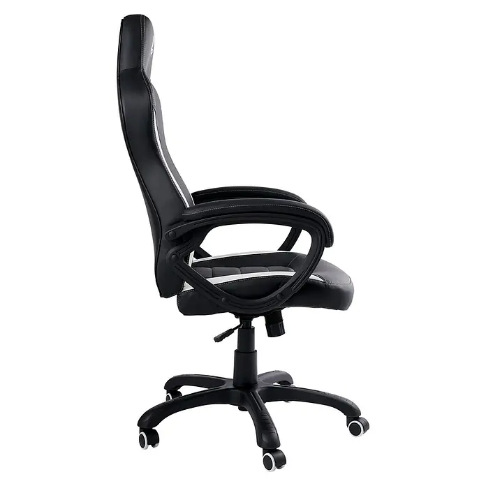 Nacon Silla de oficina licencia PlayStation - Para Gamers, Negro/Blanco, Ruedas - Vista lateral de una silla gaming negra con detalles blancos, combinando confort y estilo.
