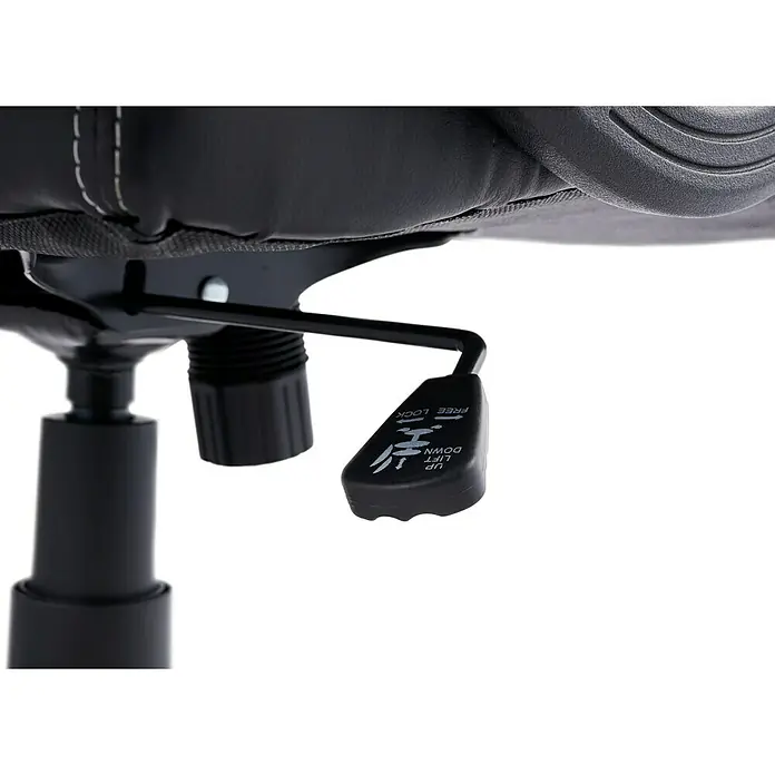 Nacon Silla de oficina licencia PlayStation - Para Gamers, Negro/Blanco, Ruedas - Vista detallada de una silla de oficina negra con palanca de ajuste de altura y bloqueo para comodidad.