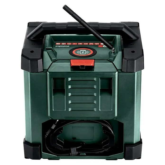 Metabo CAS 18V Akku-Baustellenradio RC 12-18 32 W BT DAB+ - 18 V, 87,5 - 108,0 kHz (FM) - Metabo Baustellenradio: Robustes Radio mit Antenne, Tragegriff und Kabelfach für Baustellen, Werkstätten und den mobilen Einsatz.