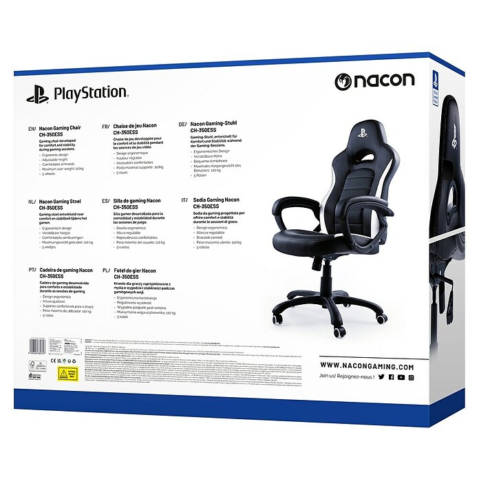 Nacon Silla de oficina licencia PlayStation (Para Gamers, Negro/Blanco, Ruedas) | BAUHAUS