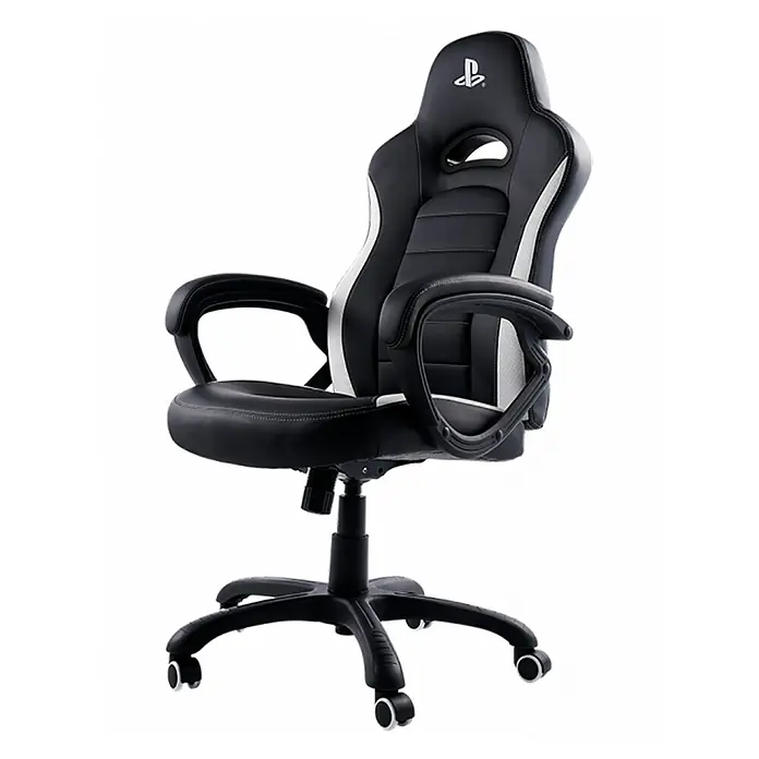 Nacon Silla de oficina licencia PlayStation - Para Gamers, Negro/Blanco, Ruedas - Silla gaming negra con detalles blancos y logo de PlayStation para una experiencia cómoda.