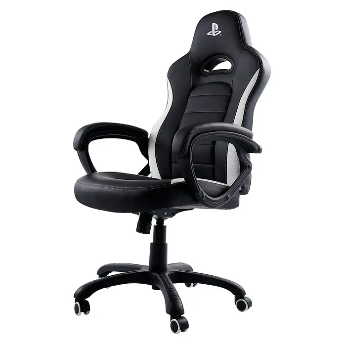 Nacon Silla de oficina licencia PlayStation - Para Gamers, Negro/Blanco, Ruedas - Silla gaming negra con el logo de PlayStation en el reposacabezas para jugar cómodamente. Ideal para largas sesiones de juego.