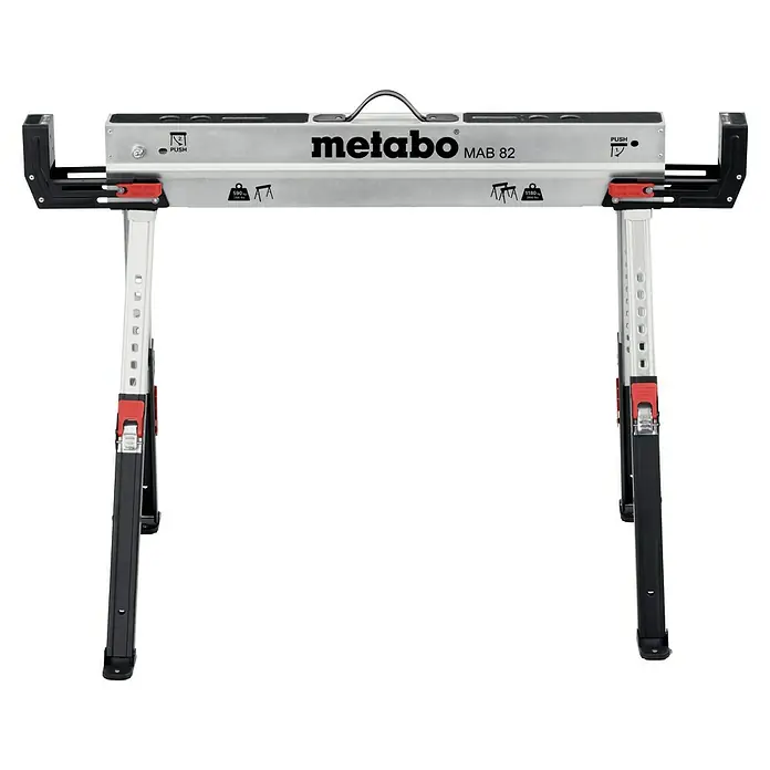 Metabo Arbeitsblock-Set - Stahl, 2 -tlg. - Das Bild zeigt einen Metabo MAB 82 Bohrständer, ein robustes und präzises Werkzeug für den professionellen Einsatz.
