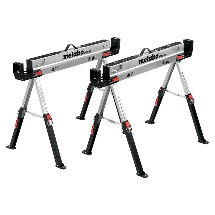 Metabo Arbeitsblock-Set - Stahl, 2 -tlg. - Zwei Metabo MAB 82 Werkbankböcke, robuste und verstellbare Untergestelle für schwere Lasten und präzises Arbeiten.
