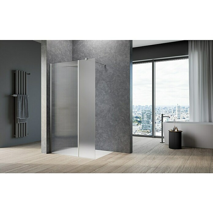 Camargue Meran Mix & Match Duschwand (B x H: 120 x 200 cm, Beschichtet, Silber, B: 970mm Satiniertes Glas + B: 200mm Wellenglas) | BAUHAUS