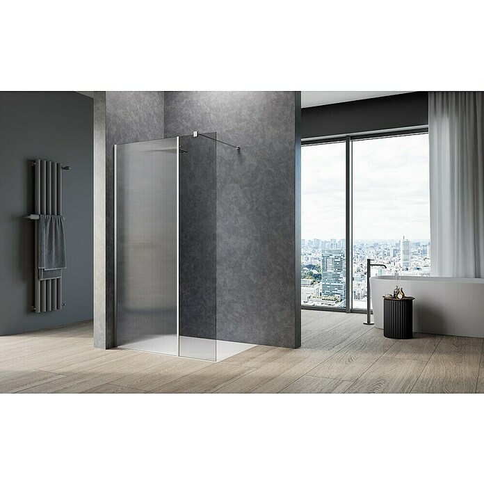 Camargue Meran Mix & Match Duschwand (B x H: 140 x 200 cm, Beschichtet, Silber, B: 970mm Grau + B: 400mm Wellenglas) | BAUHAUS