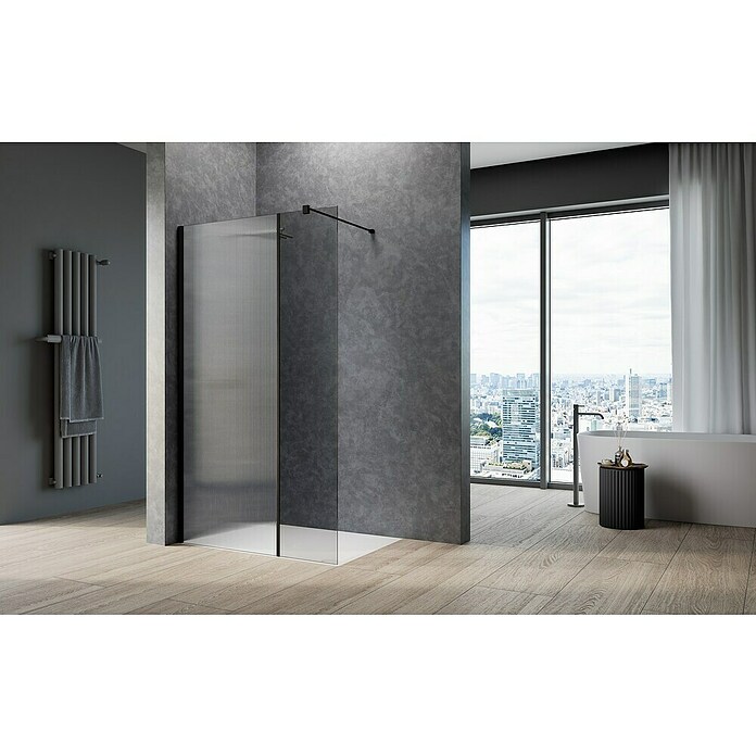 Camargue Meran Mix & Match Duschwand (B x H: 120 x 200 cm, Beschichtet, Schwarz, B: 200mm Wellenglas + B: 970mm Grau) | BAUHAUS