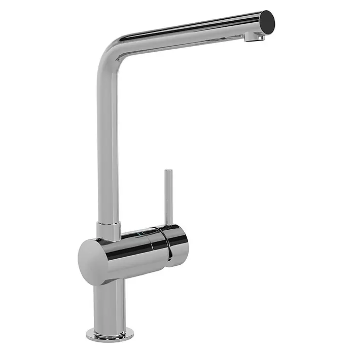 Grohe Spültischarmatur Minta - L-Auslauf, Chrom, Glänzend, Schwenkbar - Nahaufnahme einer modernen, verchromten Küchenarmatur mit schlankem Design, die Eleganz und Funktionalität vereint.