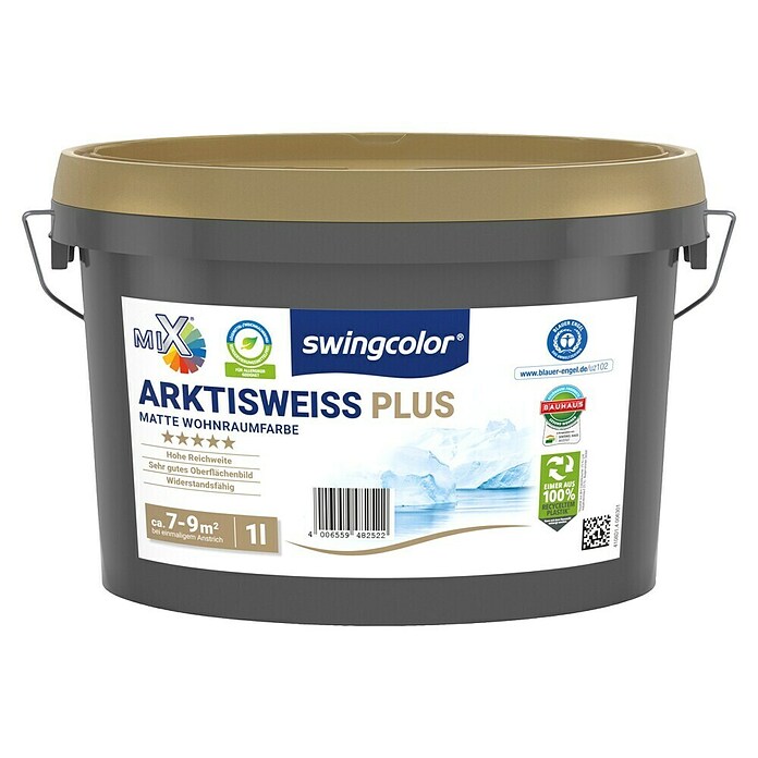 swingcolor Mix Wandfarbe Arktisweiß Plus zum Mischen lassen (Basismischfarbe 4, Matt, 1 l, Konservierungsmittelfrei) | BAUHAUS