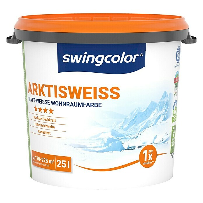 swingcolor Wandfarbe (Schneeweiß, 25 l, Matt, Konservierungsmittelfrei)