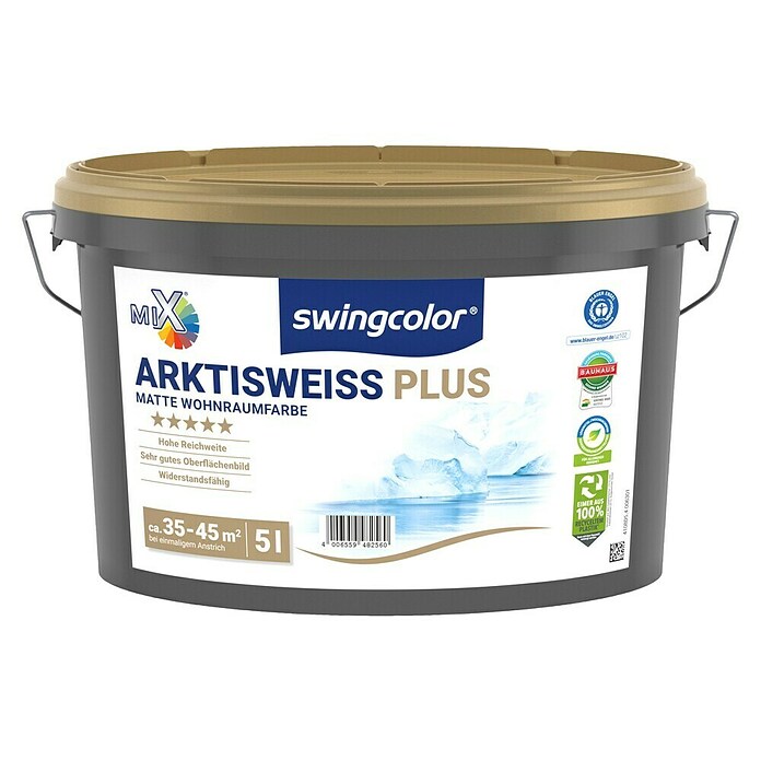 swingcolor Mix Wandfarbe Arktisweiß Plus zum Mischen lassen (Basismischfarbe 2, Matt, 5 l, Konservierungsmittelfrei) | BAUHAUS