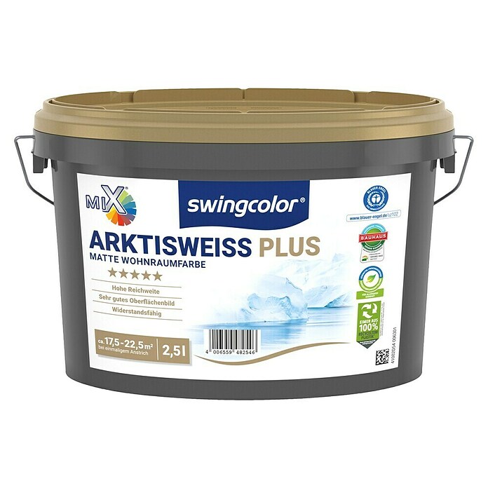 swingcolor Mix Wandfarbe Arktisweiß Plus zum Mischen lassen (Basismischfarbe 2, Matt, 2,5 l, Konservierungsmittelfrei) | BAUHAUS