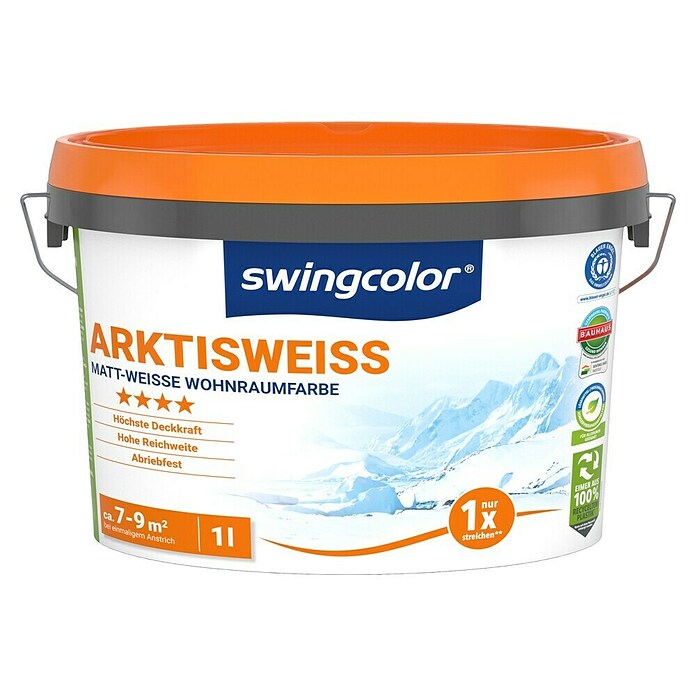swingcolor Wandfarbe (Schneeweiß, 1 l, Matt, Konservierungsmittelfrei)