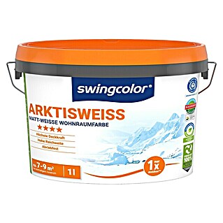 swingcolor Wandfarbe Arktisweiß (Schneeweiß, Matt, 1 l, Konservierungsmittelfrei)