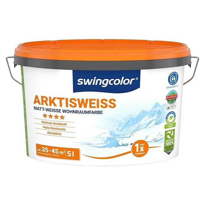 swingcolor Wandfarbe (Schneeweiß, 5 l, Matt, Konservierungsmittelfrei)