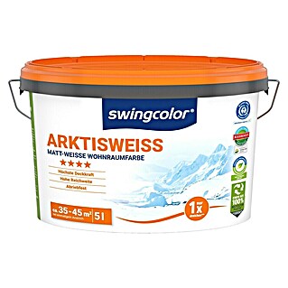 swingcolor Wandfarbe Arktisweiß (Schneeweiß, Matt, 5 l, Konservierungsmittelfrei)