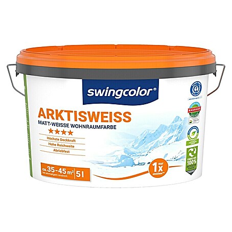swingcolor Wandfarbe Arktisweiß (Schneeweiß, Matt, 5 l, Konservierungsmittelfrei)