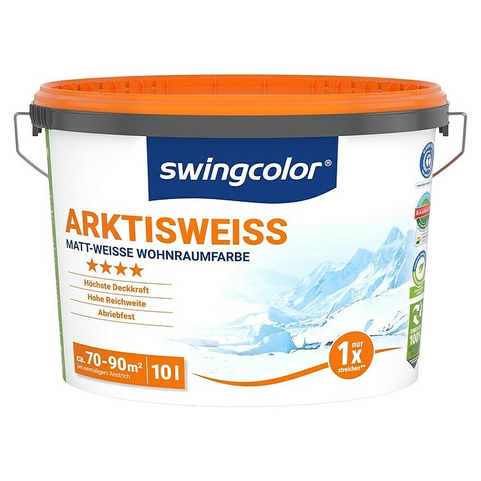 swingcolor Wandfarbe (Schneeweiß, 10 l, Matt, Konservierungsmittelfrei)