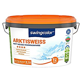 swingcolor Wandfarbe Arktisweiß (Schneeweiß, Matt, 2,5 l, Konservierungsmittelfrei)