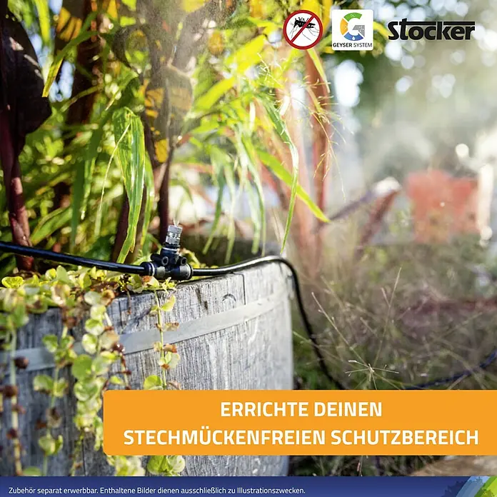 Stocker Geyser Stechmückenschutz Nebulisator - 2 l, 1 Akku - Stocker Geysersystem zur Mückenabwehr für den Garten. Genießen Sie mückenfreie Momente im Freien mit diesem System.