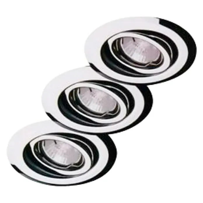 Tween Light Set de focos empotrables - 20 W, Ø x Al: 9,6 x 7 cm, Cromo, 3 ud. - La imagen muestra tres focos empotrables de techo cromados modernos. Las luces son circulares y tienen una parte interior giratoria.