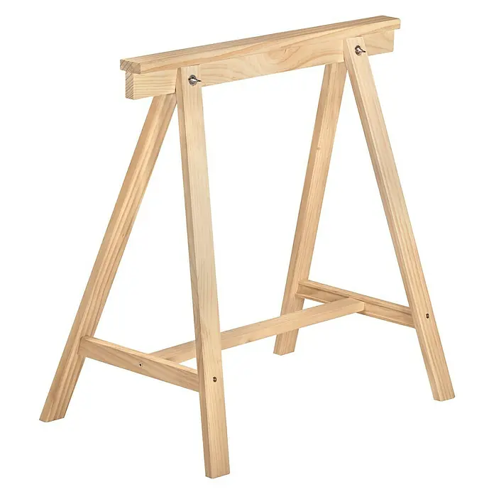 Astigarraga Holzbock Deco - Tragkraft: 400 kg, Höhe: 72 cm, Kiefer, Natur - Detailaufnahme eines hölzernen Sägebocks, ideal für Heimwerkerprojekte und Werkstattarbeiten. Das robuste Design sorgt für Stabilität und Langlebigkeit.