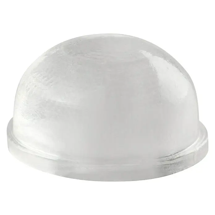 Türpuffer 13x7 mm selbstklebend für Wand und Möbel - Ø x H: 13 x 7 mm, Transparent - Nahaufnahme einer klaren, halbkugelförmigen Lichtabdeckung mit einer flachen Basis, ideal für Beleuchtungssysteme.