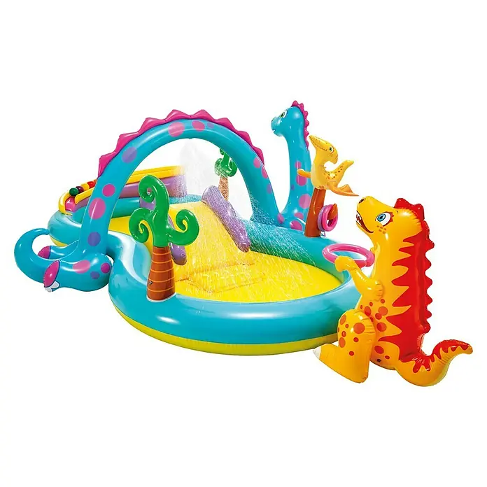 Intex Planschbecken Dinosaurier - L x B x H: 333 x 229 x 112 cm, Mehrfarbig - Ein aufblasbares Dinosaurier-Planschbecken mit Rutsche, Dinosauriermotiven und Wassersprinklern für sommerlichen Wasserspaß.