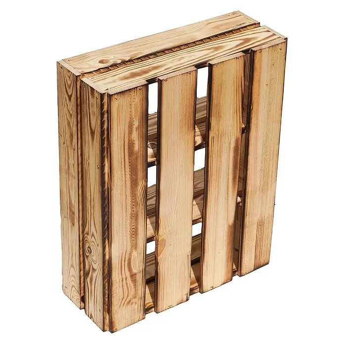 Holzkiste Wilma - B x H: 16 x 40 cm, Holz, Braun - Eine rustikale Holzkiste mit dunklen Akzenten und offenen Seiten, ideal für Lagerung und Dekoration.