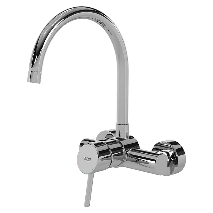Grohe Concetto Spültischarmatur - Chrom, Glänzend, Wandmontage - Glänzender Grohe Eurocube Wandarmatur Wasserhahn mit Hebel, ideal für Küche oder Bad.