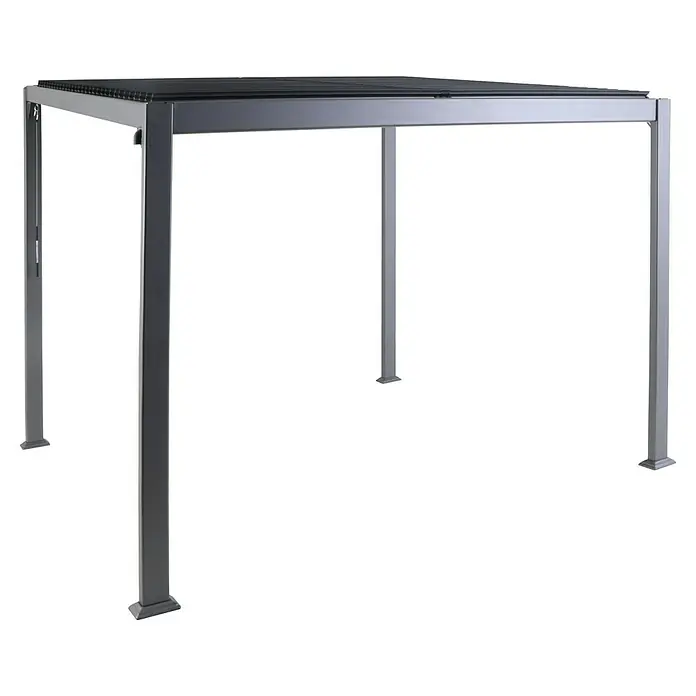 Sunfun Anstellpavillon Palma - B x T: 300 x 300 cm, Anthrazit, Aluminium - Bild einer modernen grauen Gartenlaube mit quadratischer Form und solidem Design. Ideal für den Außenbereich als stilvoller Schattenspender.