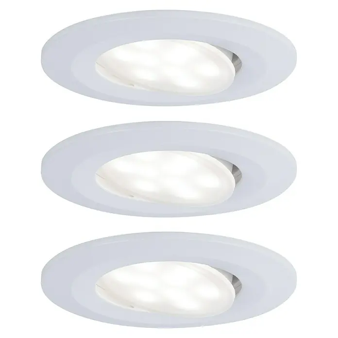 Paulmann LED-Einbauleuchten-Set - 6 W, Weiß, 3 Stk., Warmweiß - Drei weiße LED-Deckeneinbauleuchten, die eine helle und effiziente Beleuchtungslösung bieten.